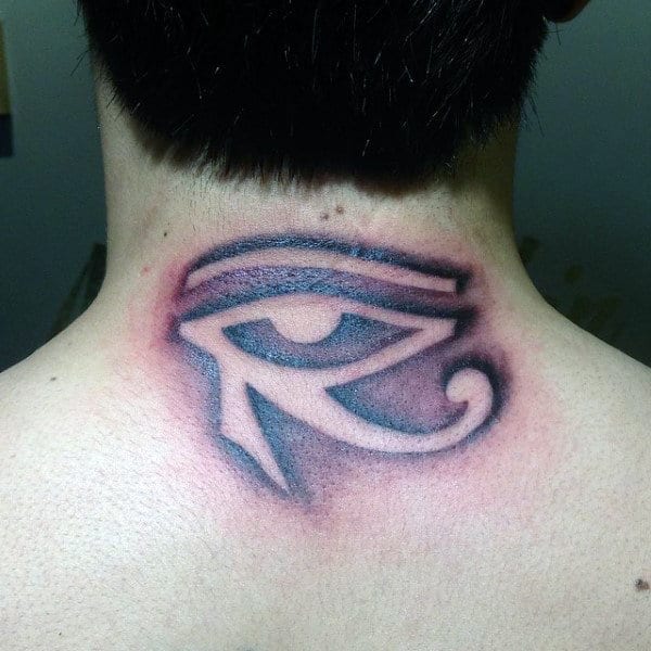 Gentleman With Upper Neck And Back Eye Of Horus Tattoo Design