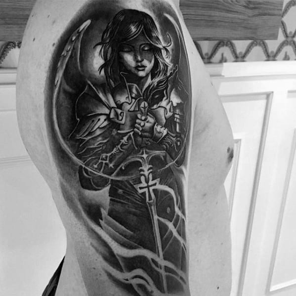 Gentleman With Valkyrie Half Sleeve Tattoo