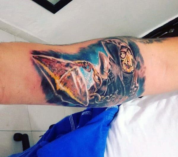 Gentleman With Watercolor Mortal Kombat 3d Forearm Tattoo