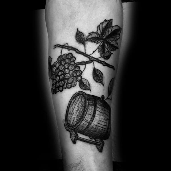Gentleman With Wine Barrel Forearm Tattoo
