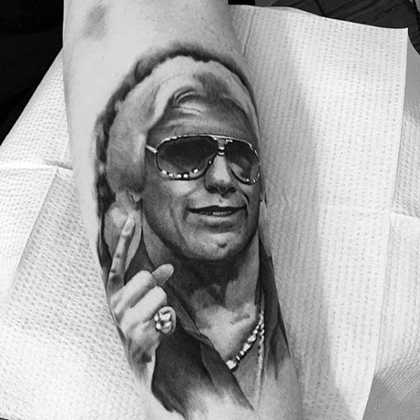 Gentleman With Wrestling Portrait 3d Leg Calf Tattoo