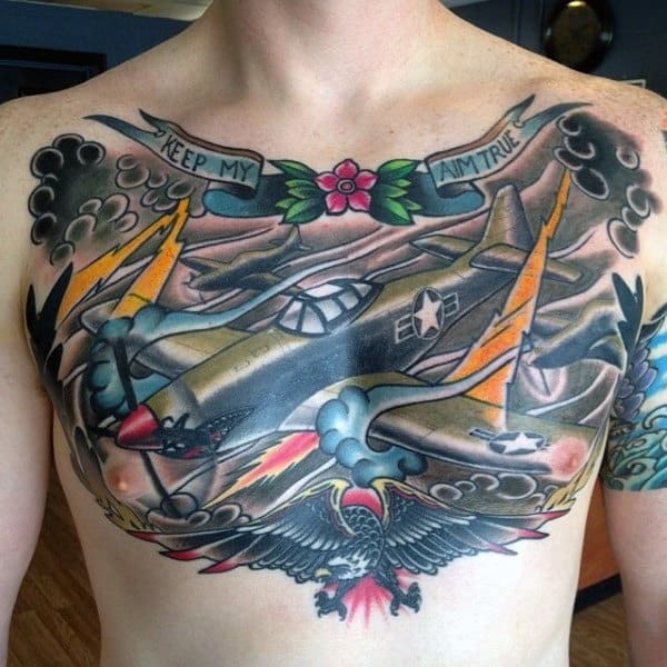 Gentlemen With Chest Air Force Plane Tattoo