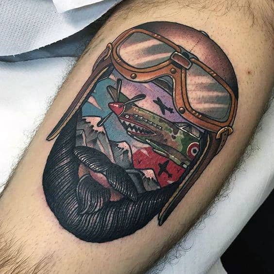 Gentlemen With Old School Fighter Pilot Air Force Tattoo On Thigh