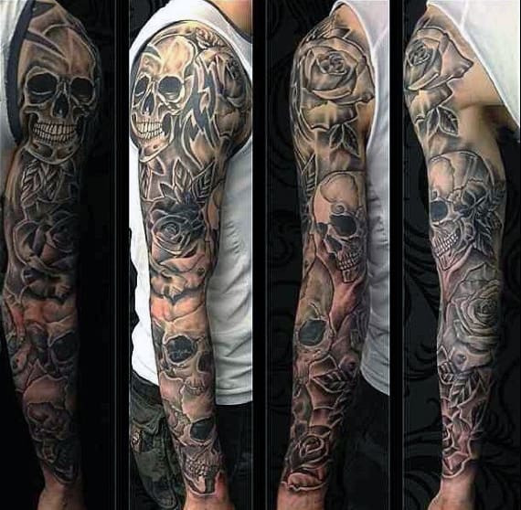 Gentlemen With Skull Tattoo Sleeve