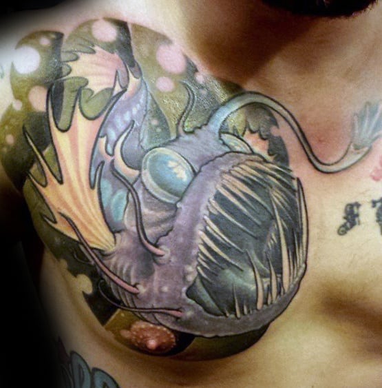 Gentlemens Angler Fish Tattoo Ideas On Upper Chest