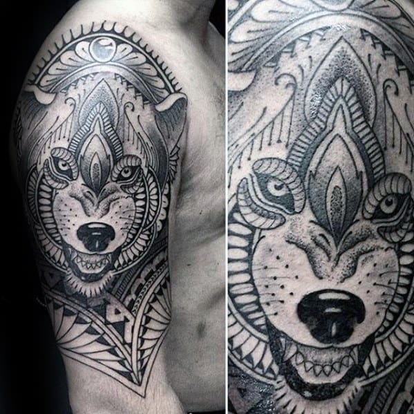 Gentlemens Awesome Wolf Arm Tribal Tattoo Ideas