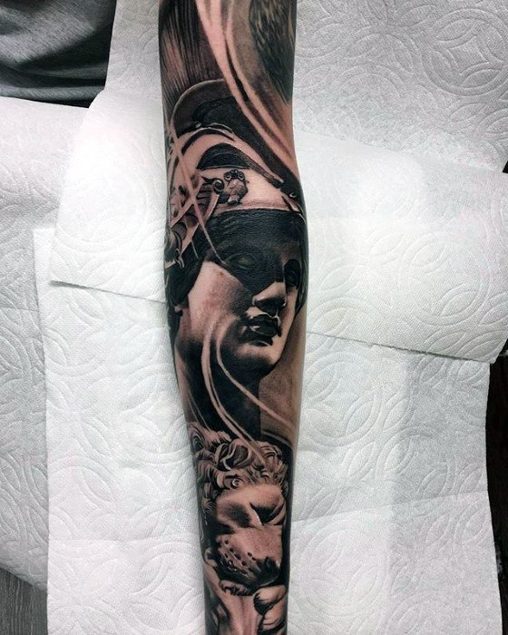 Gentlemens Full Leg Roman Statue Tattoo Ideas