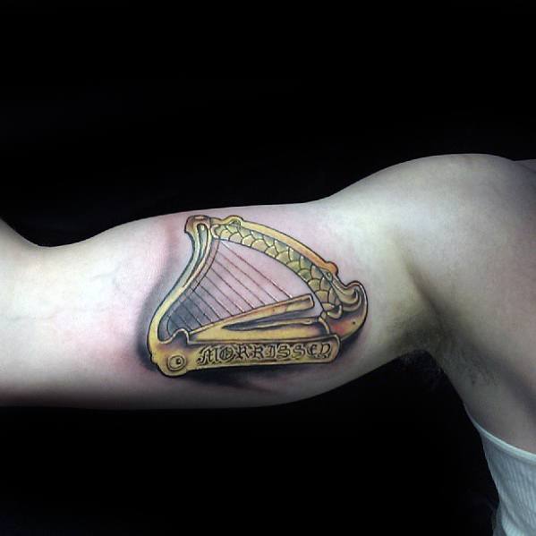 Gentlemens Harp Tattoo Ideas On Inner Arm Bicep