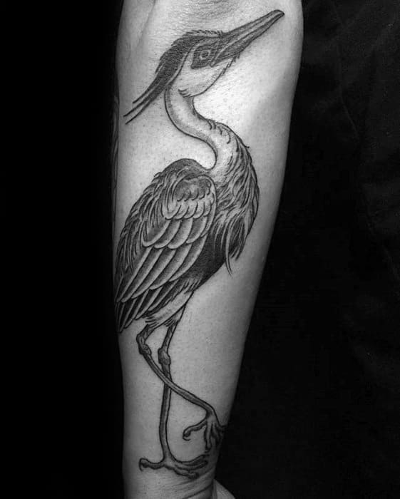 Gentlemens Heron Bird Tattoo Ideas On Outer Forearm