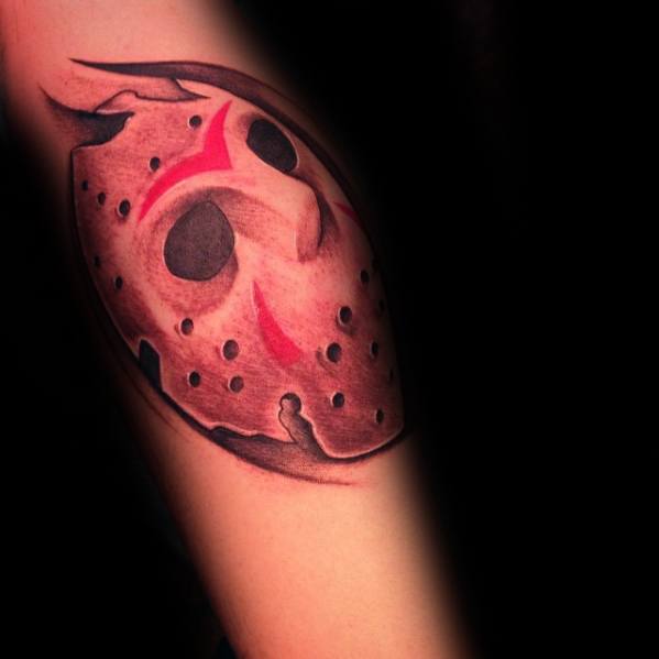 Gentlemens Jason Mask Tattoo Ideas On Outer Forearm