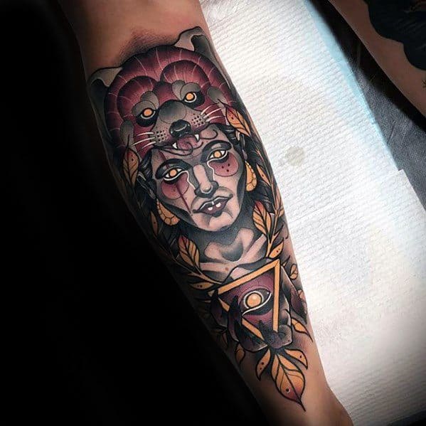 Gentlemens Neo Traditional Leg Sleeve Red Panda Tattoo Ideas