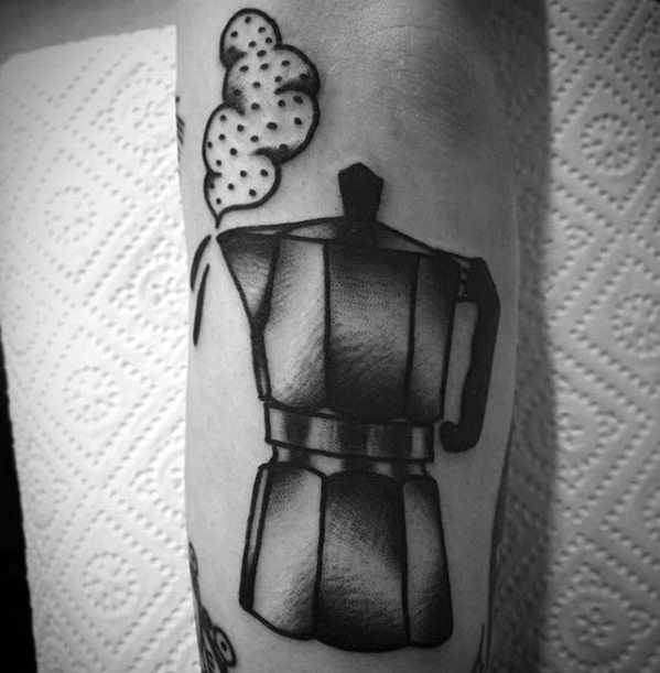Gentlemens Outer Forearm Steaming Coffee Pot Tattoo Ideas