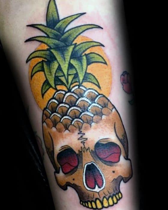 Gentlemens Pineapple Skull 3d Forearm Tattoo Ideas