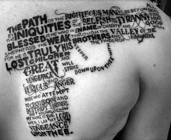 Gentlemens Pistol Chest Typography Tattoo Ideas