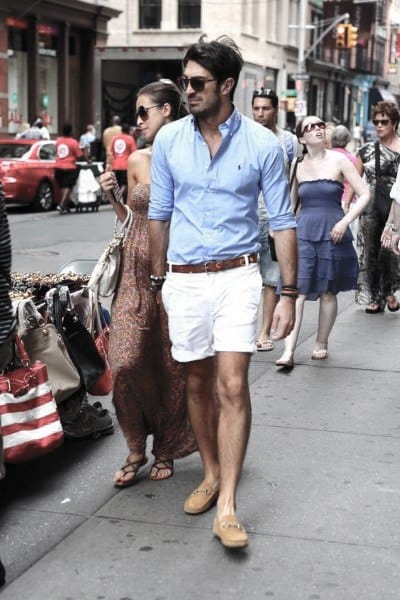 Gentlemens Summer Outfits Style Ideas Light Blue Dress Shirt With White Shorts