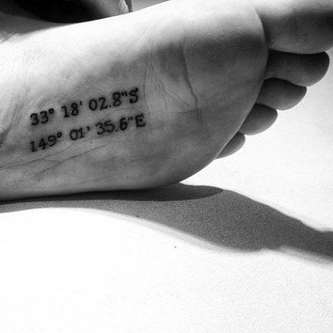 Geo Coordinates Guys Small Creative Foot Tattoo