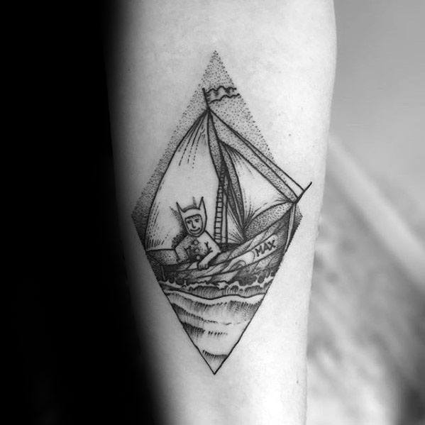 Geoemtric Detailed Where The Wild Things Are Male Forearm Tattoo