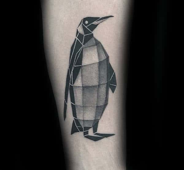 Geometeric Cube Penguin Male Forearm Tattoo