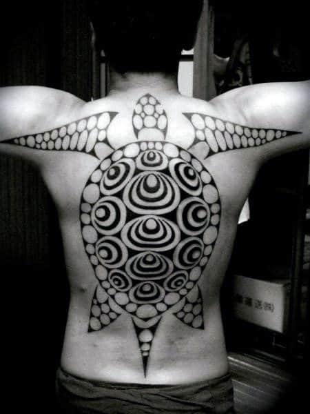 Geometic Circular Tribal Mens Turtble Full Back Tattoos