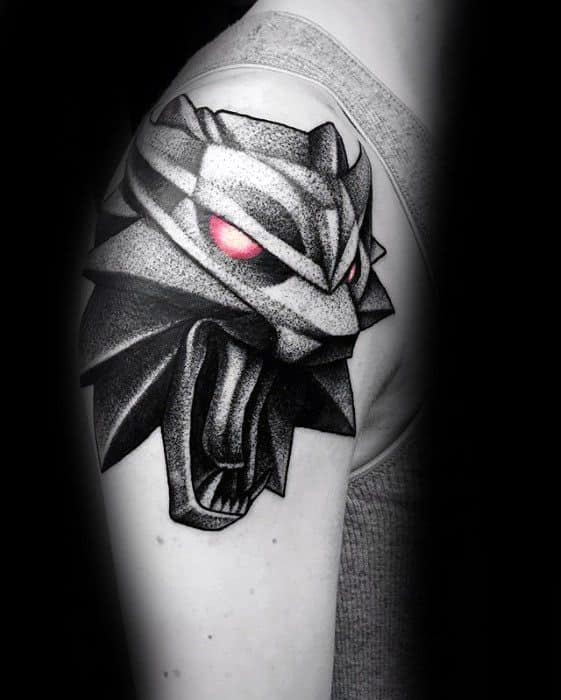 Geometric 3d Dotwork Mens Sick Wolf Tattoo Ideas On Arm
