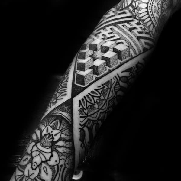 Geometric 3d Forearm Sleeve Amazing Mens Maze Tattoo Designs