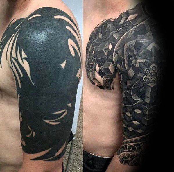 Geometric 3d Half Sleeve Male Cover Up Tattoo Design Ideas