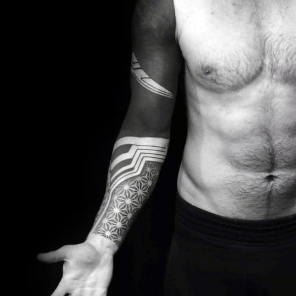 Geometric All Black Male Sleeve Tattoos