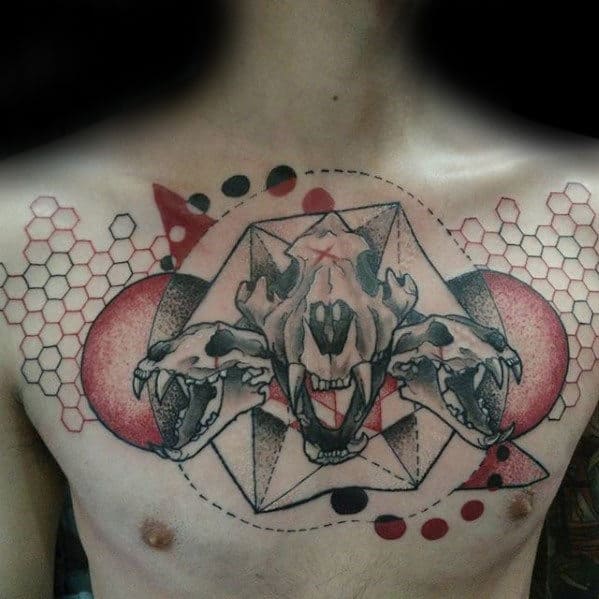 Geometric Animal Skull Chest Tattoos For Men