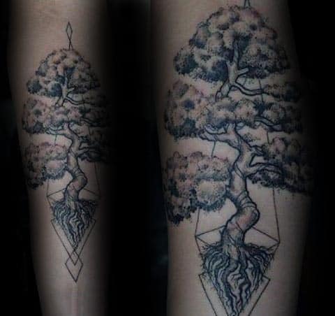 Geometric Bonsai Tree Forearm Male Tattoos