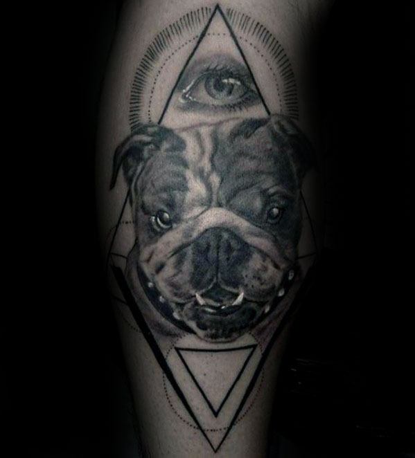 Geometric Bulldog Mens Forearm Tattoos