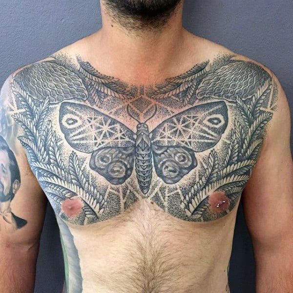 Geometric Butterfly Mens Fern Chest Tattoos