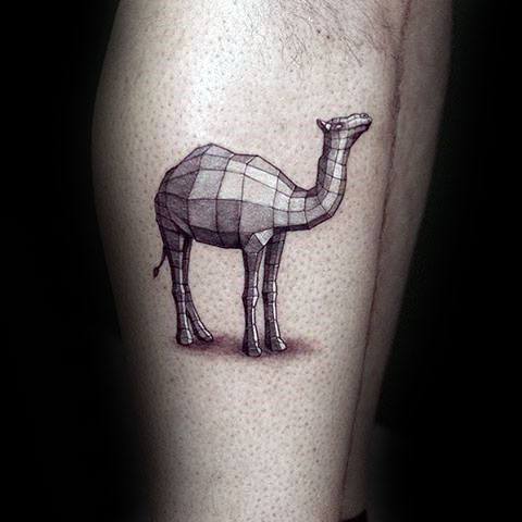 Geometric Camel 3d Mens Side Of Leg Tattoos
