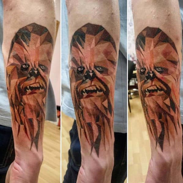 Geometric Chewbacca Mens Outer Forearm Tattoo
