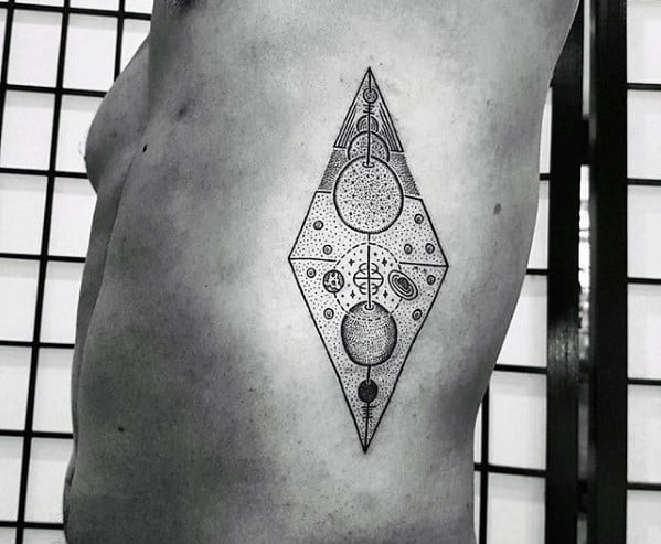 Geometric Circular Coolest Small Rib Cage Side Tattoos For Guys
