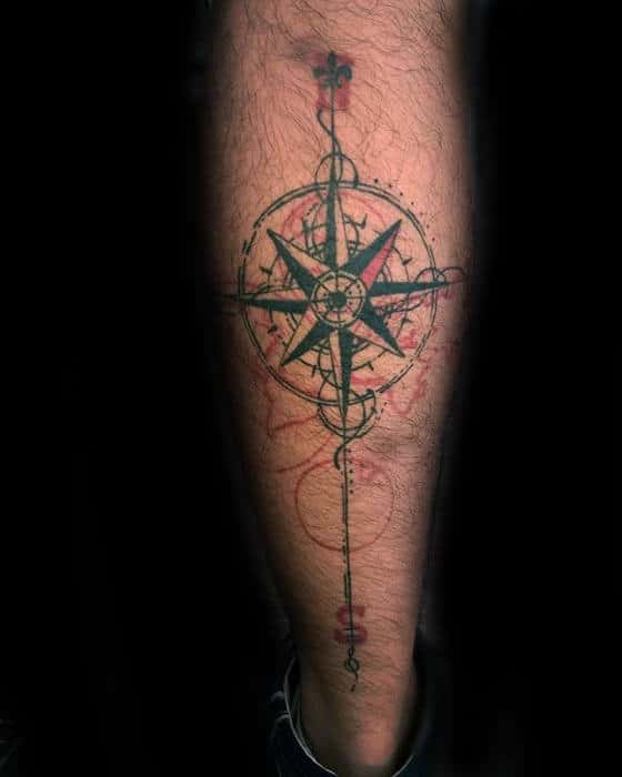 Geometric Compass Wanderlust Mens Back Of Leg Tattoo