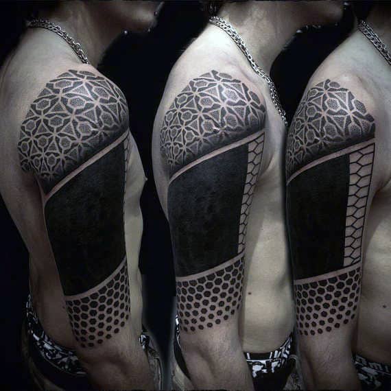 Geometric Dots Blackwork Mens Half Sleeve Tattoo Inspiration