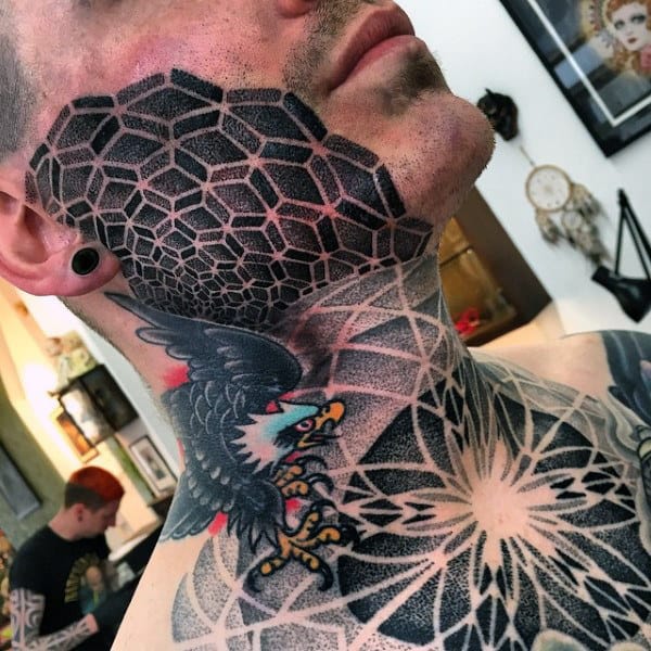 Geometric Dotwork Mens Face Tattoo Ideas