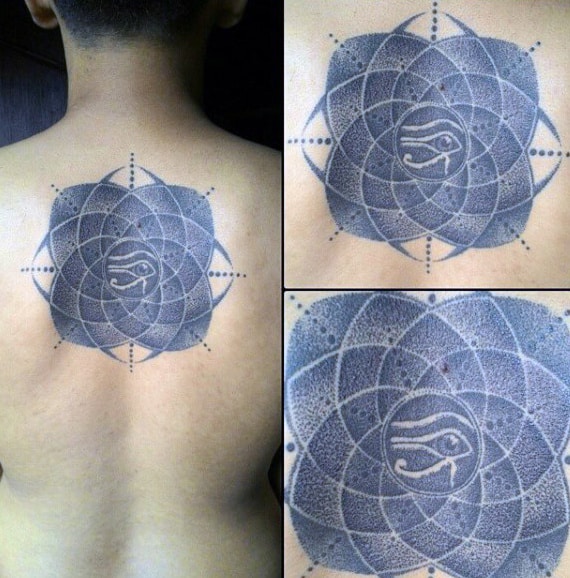 Geometric Eye Of Horus Mens Back Tattoo Design Ideas