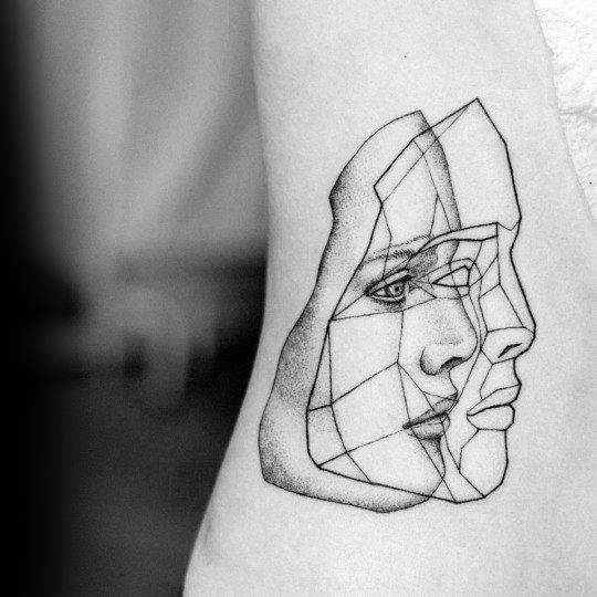 Geometric Face Abstract Guys Small Unique Chest Tattoos