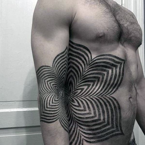 Geometric Flower Guys Badass Side Of Chest Tattoos