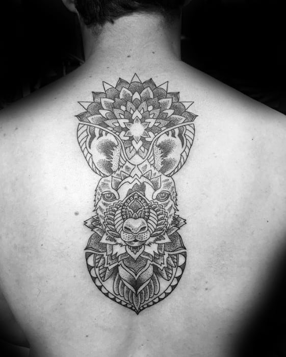 Geometric Flower Pattern Back Incredible Kangaroo Tattoos For Men