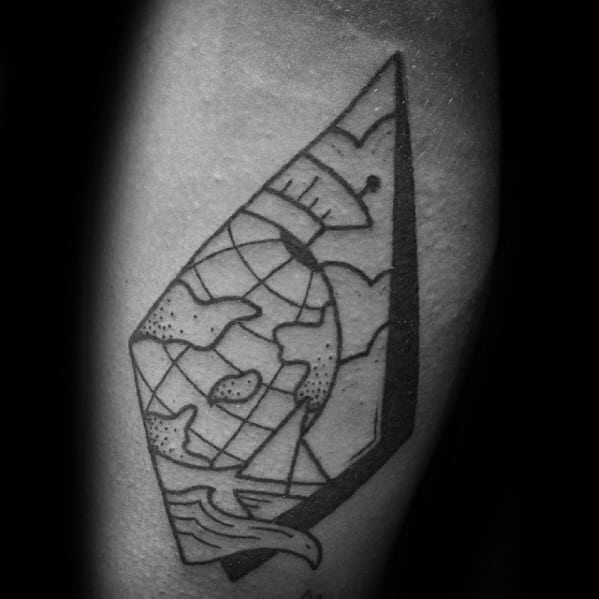Geometric Globe Male Wanderlust Black Ink Forearm Tattoo