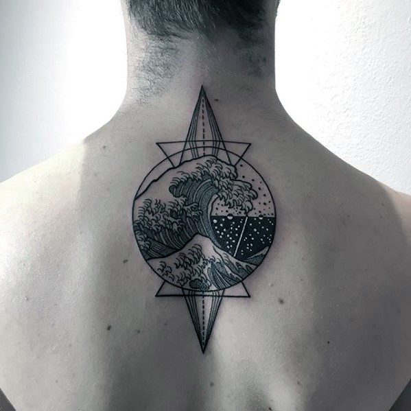 geometric-great-wave-ocean-mens-upper-back-tattoo