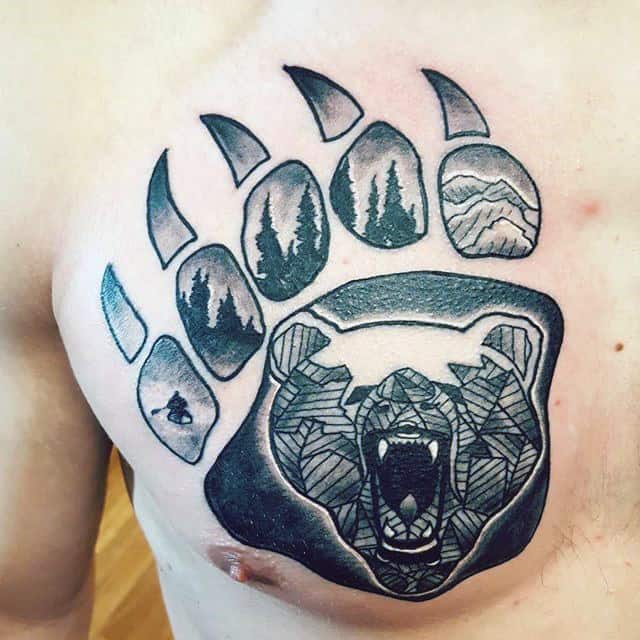 Geometric Guys Bear Claw Chest Tattoo Designs
