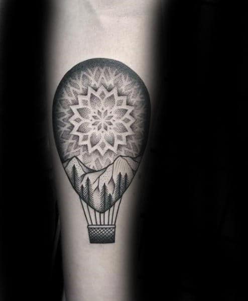 Geometric Guys Hot Air Balloon Tattoo On Inner Forearm