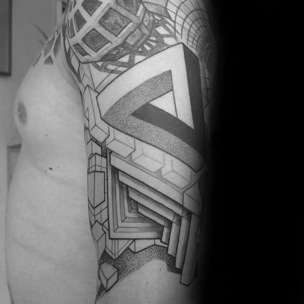 Geometric Half Sleeve Guys Penrose Triangle Tattoos
