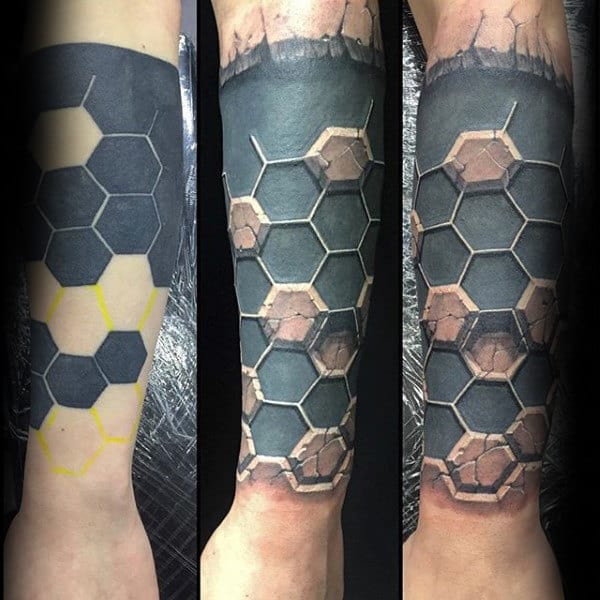 Geometric Hexagon Stone Forearm Sleeve Mens Tattoos