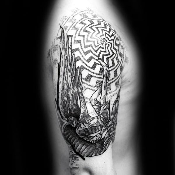 Geometric Icarus Mens Half Sleeve Tattoos