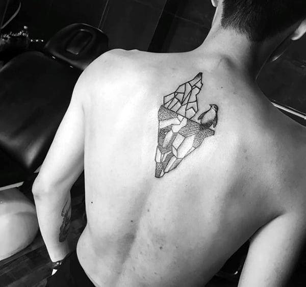 Geometric Ice With Penguin Guys Back Tattoo