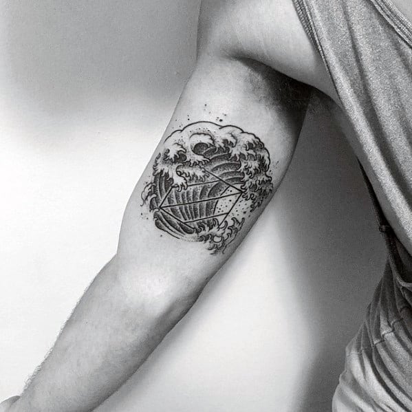 Geometric Japanese Wave Male Inner Arm Bicep Tattoo